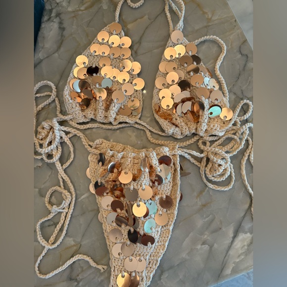 Sorelleuk 🔥🔥brand new Gold Sequin Maxi Skirt bikini 3 piece set - Picture 6 of 6